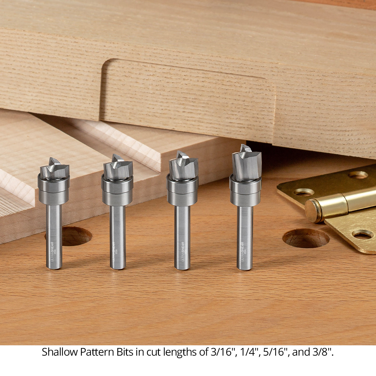 Compact Shallow Pattern Router Bits - Carbide Head - 3 Flute - 1/4 Shank