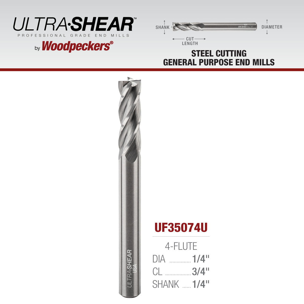 Steel Cutting General Purpose End Mills - Solid Carbide - 4 Flute - Square End