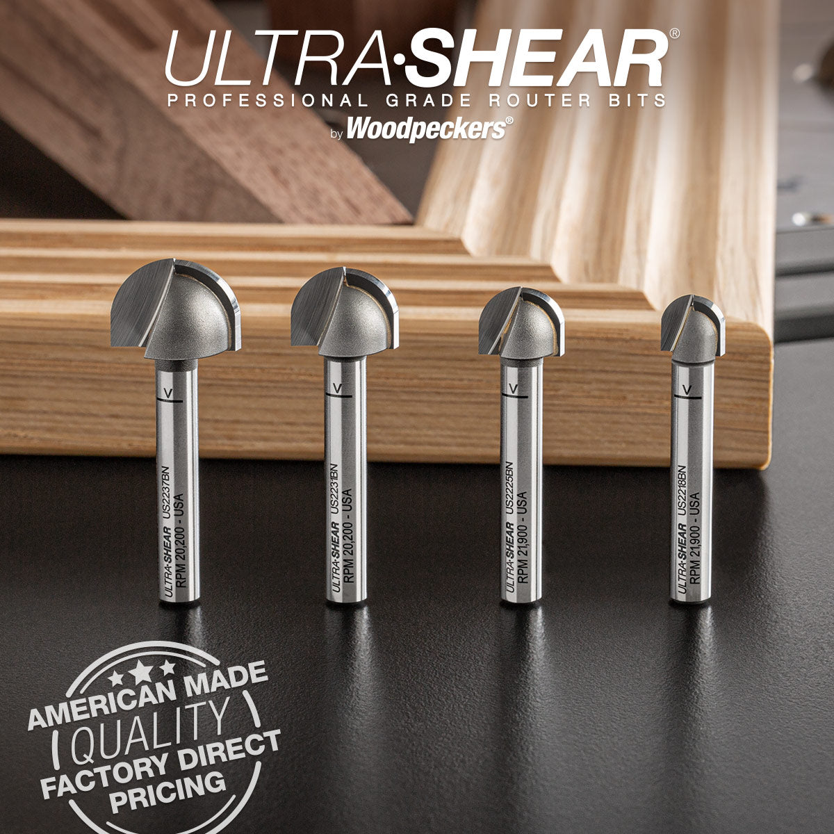 Core Box Router Bits - Carbide Tipped - 1/4" Shank