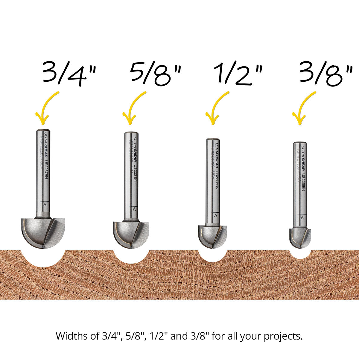 Core Box Router Bits - Carbide Tipped - 1/4" Shank