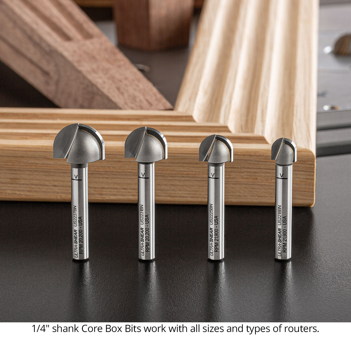 Core Box Router Bits - Carbide Tipped - 1/4" Shank