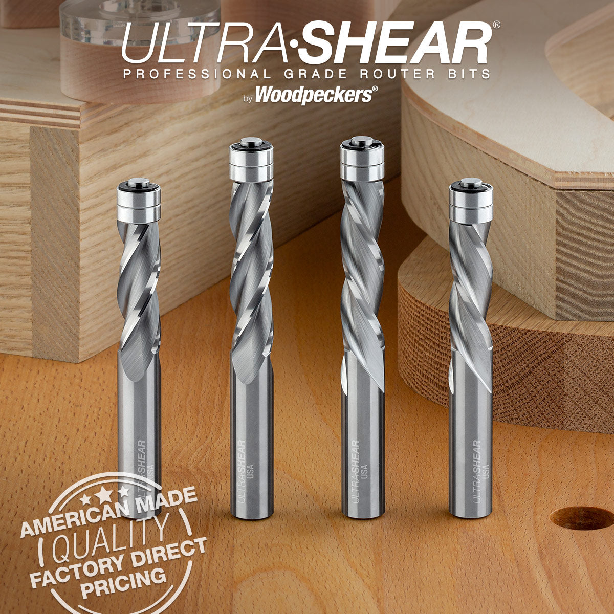 Flush Trim Router Bits - Solid Carbide - 1/2 Diameter - 3 Flute