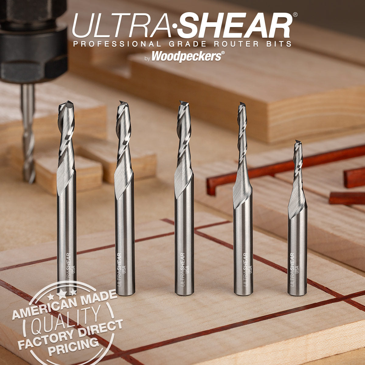 Reduced Diameter Spiral CNC Router Bits - Solid Carbide - 1/4 Shank - 2 Flute