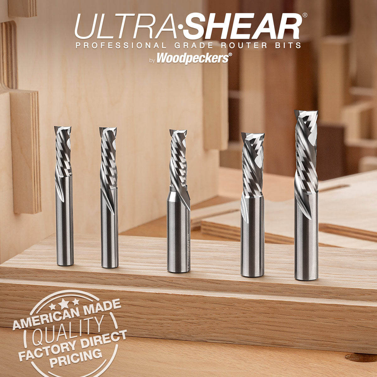Mortising Compression CNC Router Bits - Short Up-Cut Design - Solid Carbide
