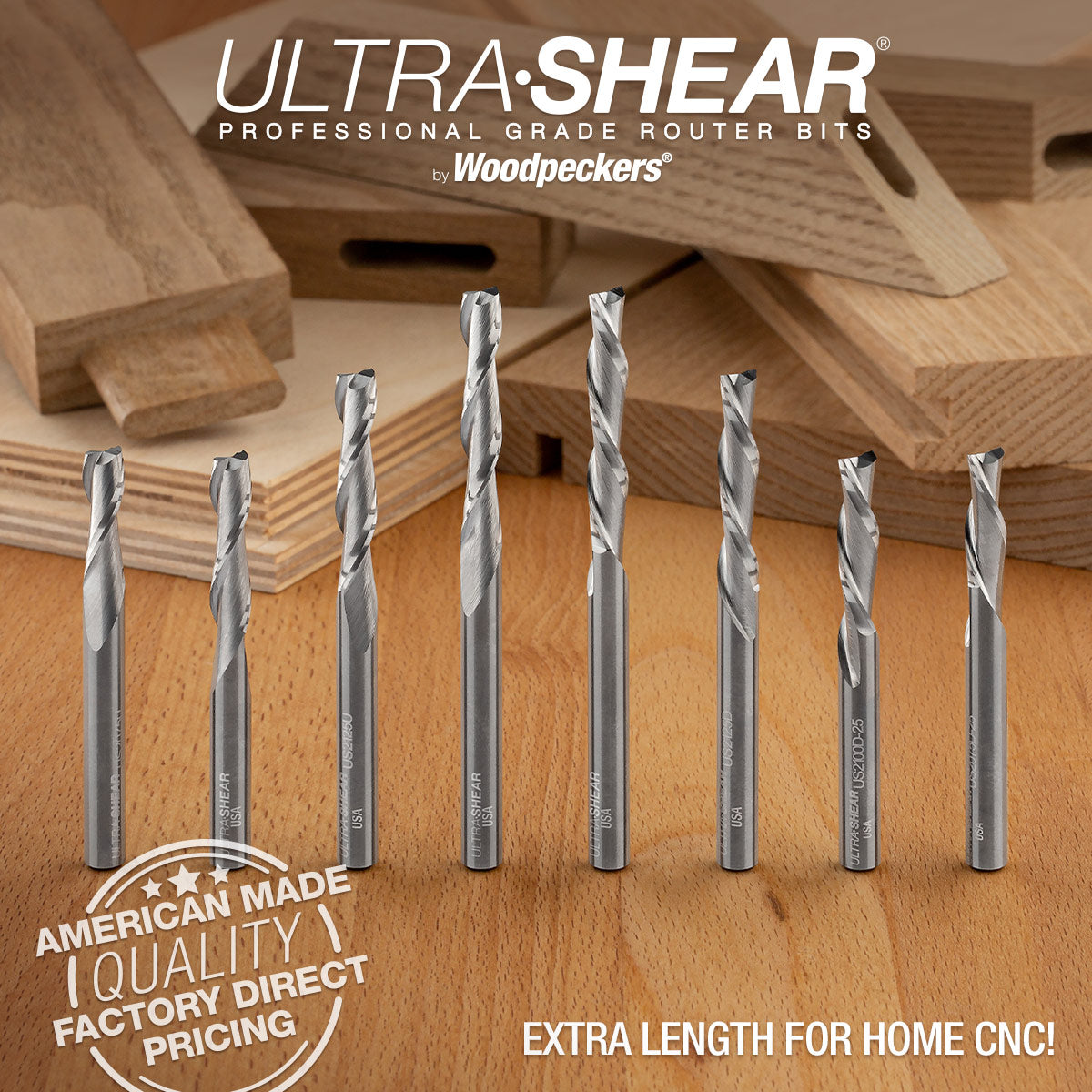 Spiral CNC Router Bits - Solid Carbide - 1/4 Shank - 2 Flute