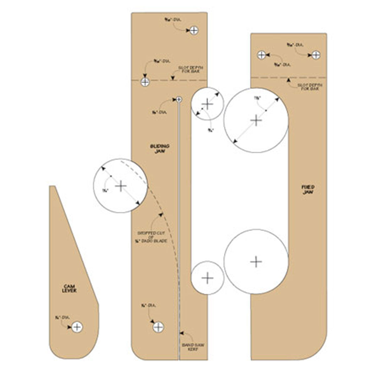 Woodsmith 5 Shop-Made Clamps Standard Plan & Premium Shop Drawings