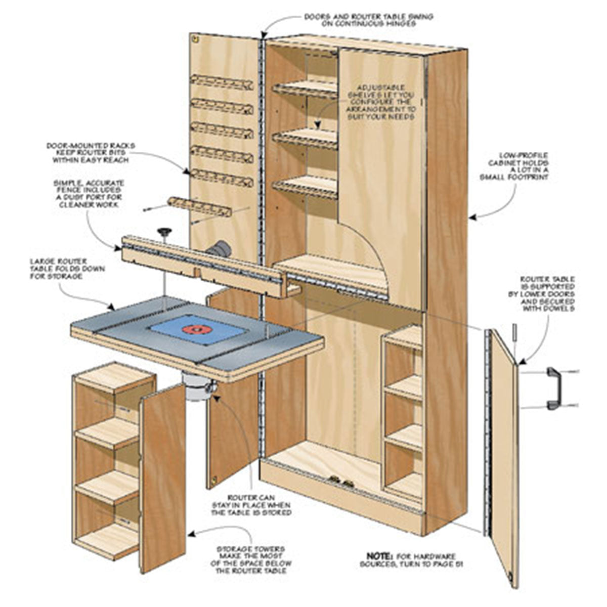 Woodsmith Router Table Wall Cabinet Standard Plan & Premium Shop Drawings