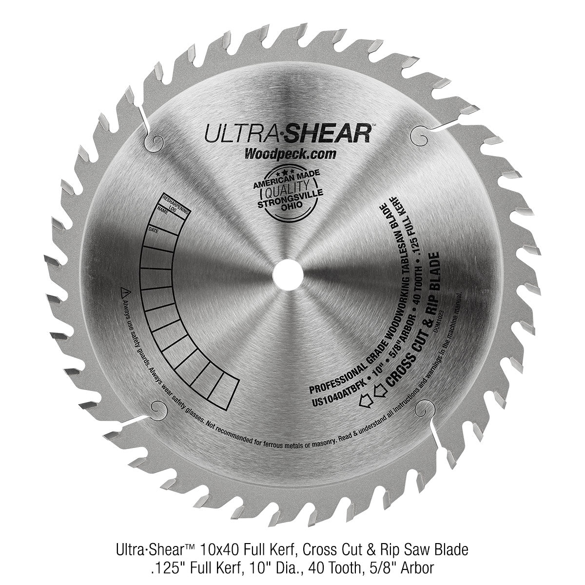 Ultra-Shear 10" 40-Tooth ATB Cross Cut & Rip Blade - .125" Full Kerf, 5/8" Arbor - Closeout