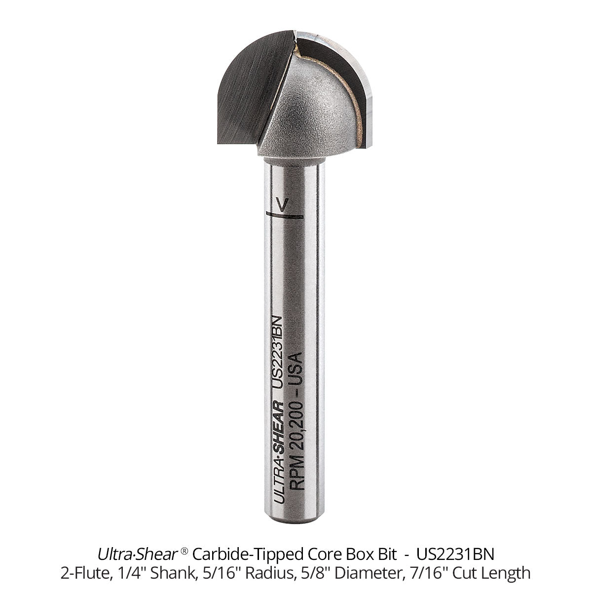 Core Box Router Bits - Carbide Tipped - 1/4" Shank