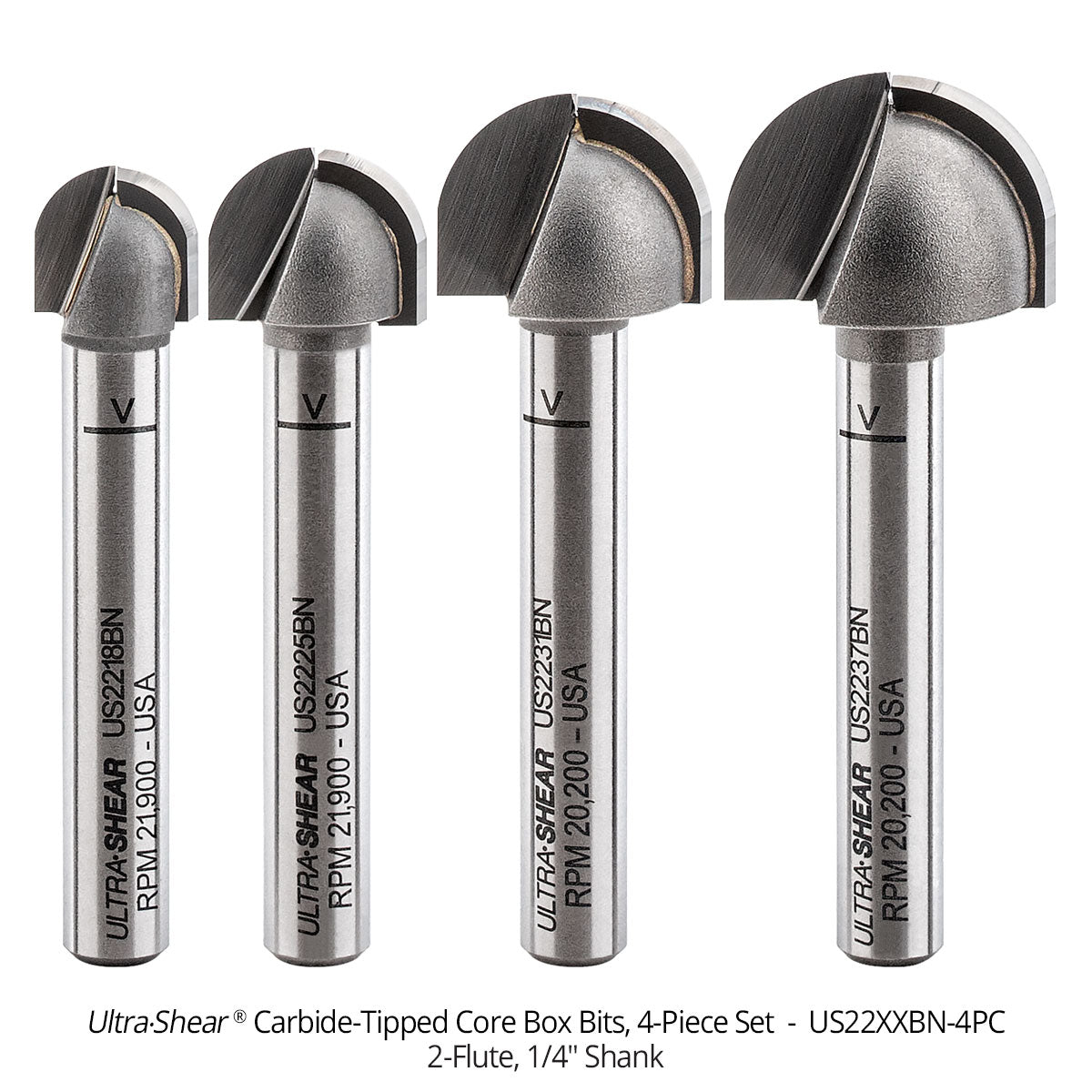 Core Box Router Bits - Carbide Tipped - 1/4" Shank
