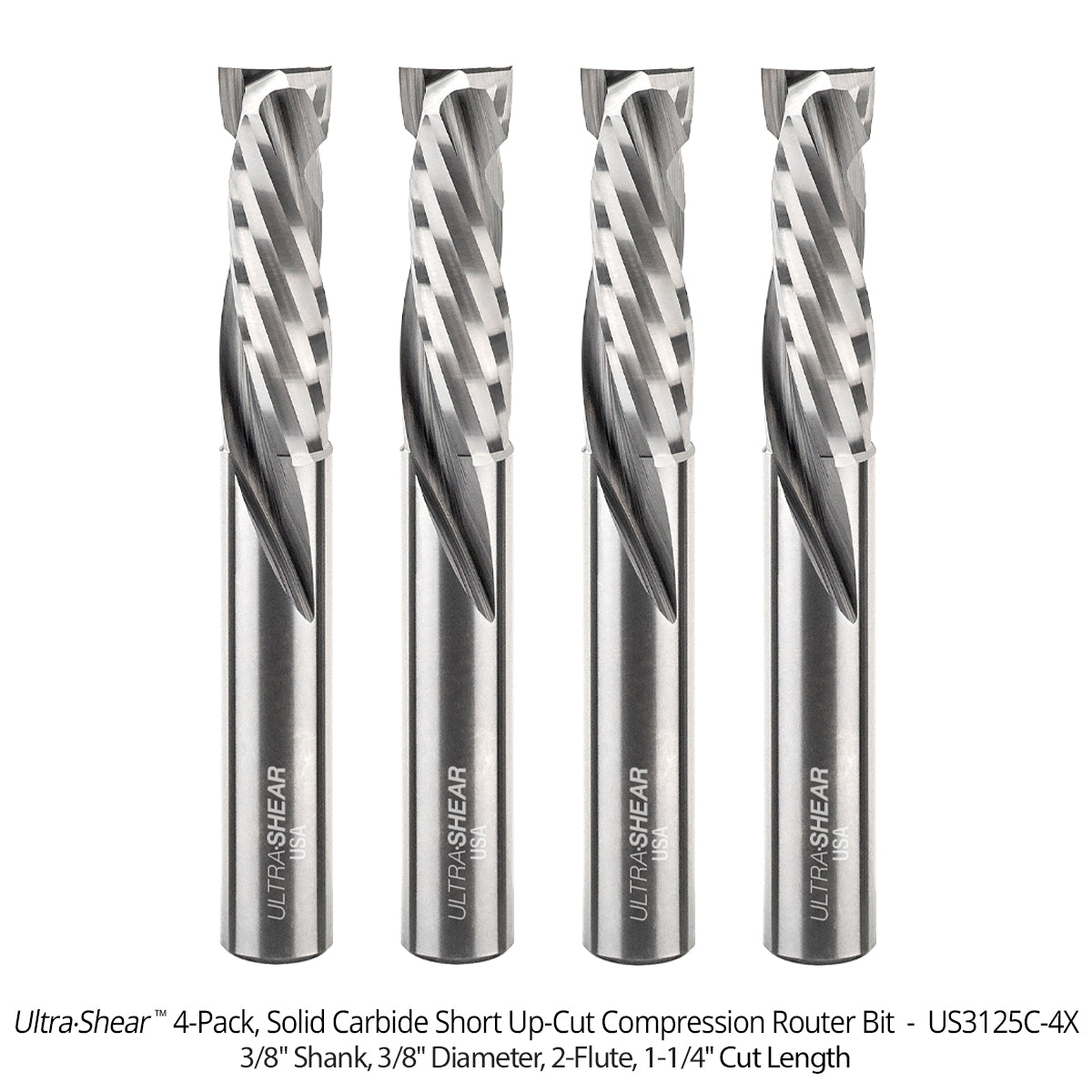 Mortising Compression CNC Router Bits - Short Up-Cut Design - Solid Carbide