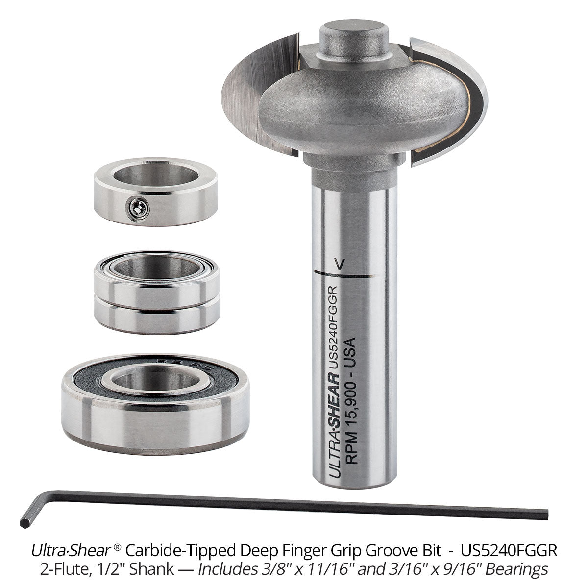 Deep Finger Grip Groove Router Bit - Carbide Tipped - 2-Flute - 1/2" Shank