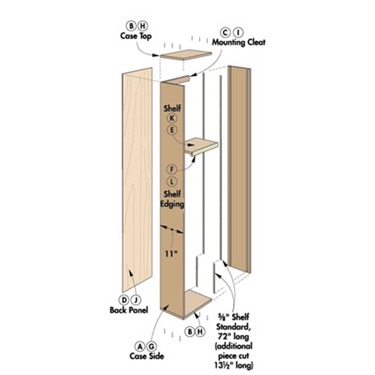Woodsmith Built-In Bookcases Standard Plan & Premium Shop Drawings