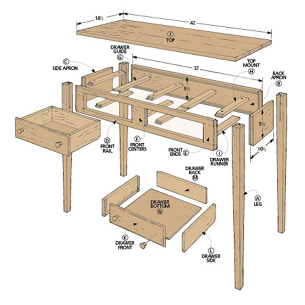 Woodsmith Shaker Hall Table Plan
