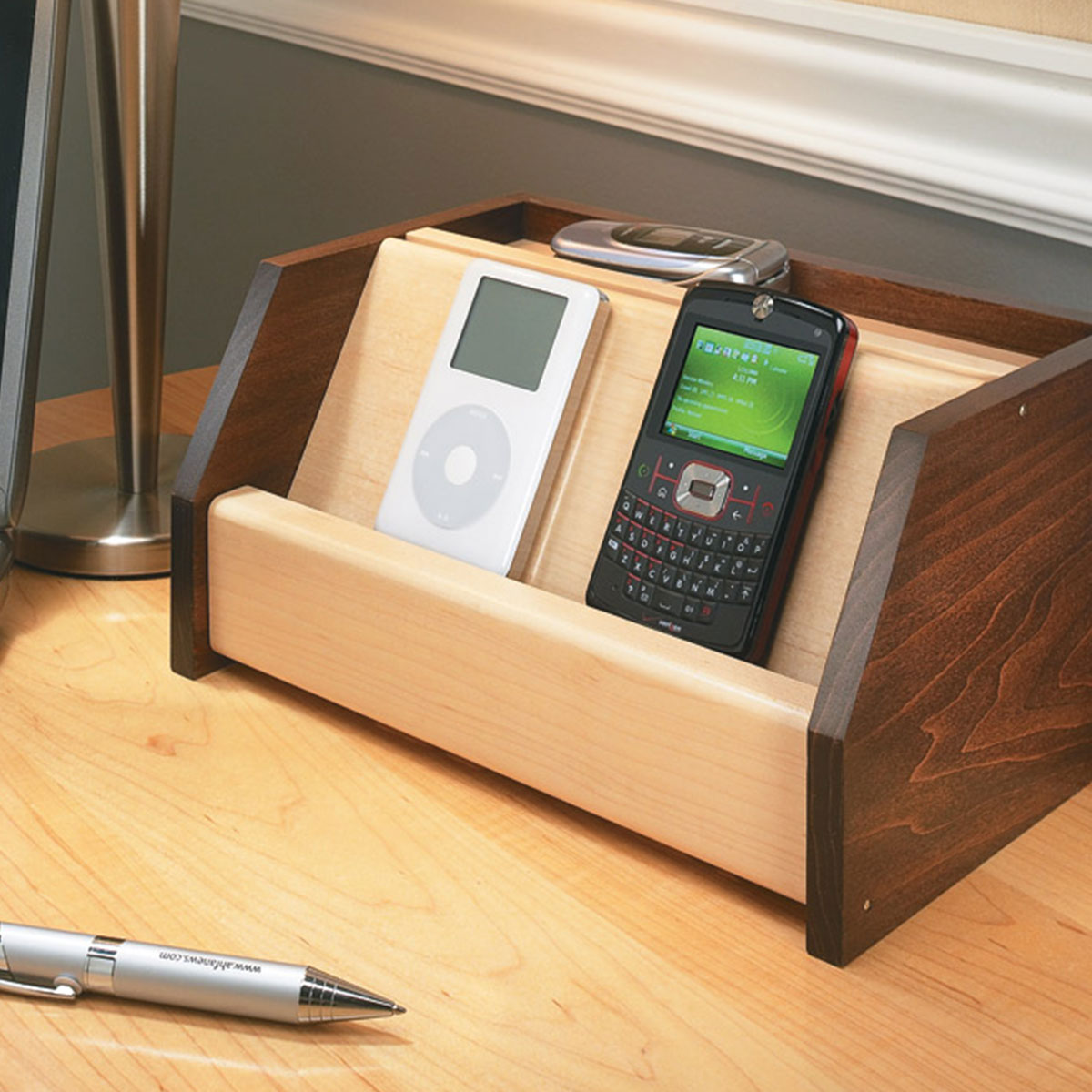 Woodsmith Cell Phone Charging Station Standard Plan & Premium Shop Drawings