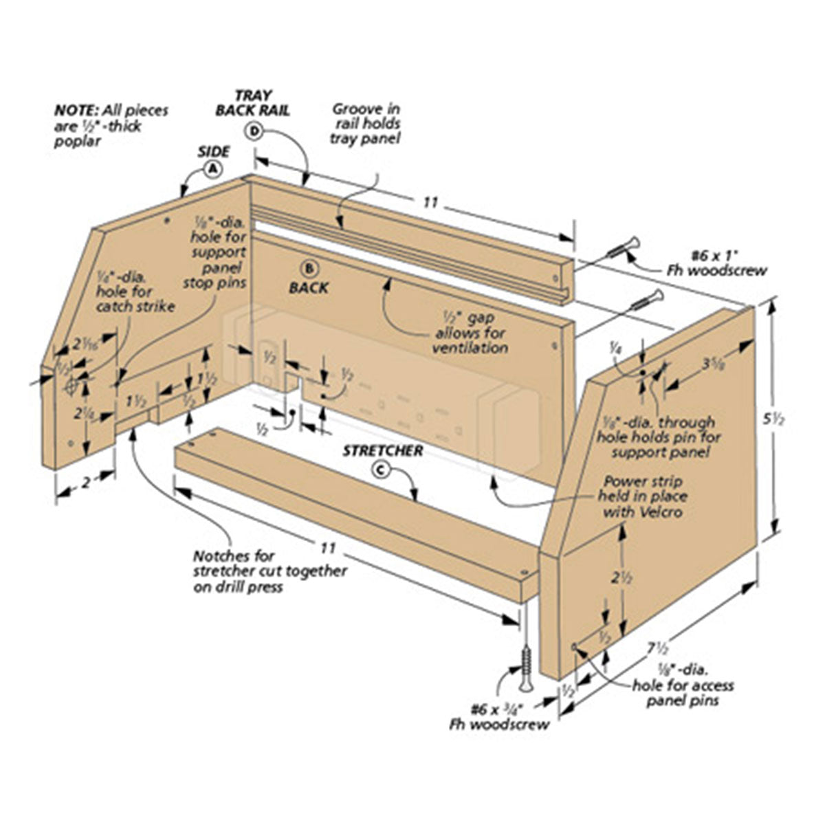 Woodsmith Cell Phone Charging Station Standard Plan & Premium Shop Drawings