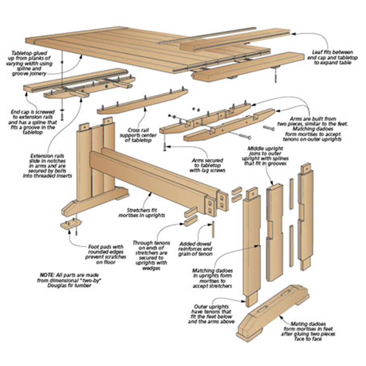 Woodsmith Farmhouse Table & Bench Standard Plan & Premium Shop Drawings