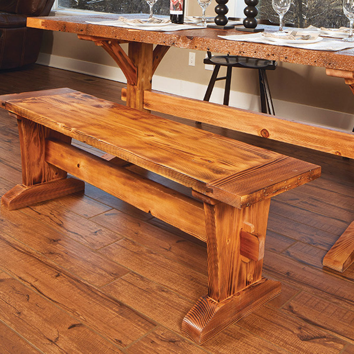 Woodsmith Rustic Dining Table & Bench Standard Plan & Premium Shop Drawings