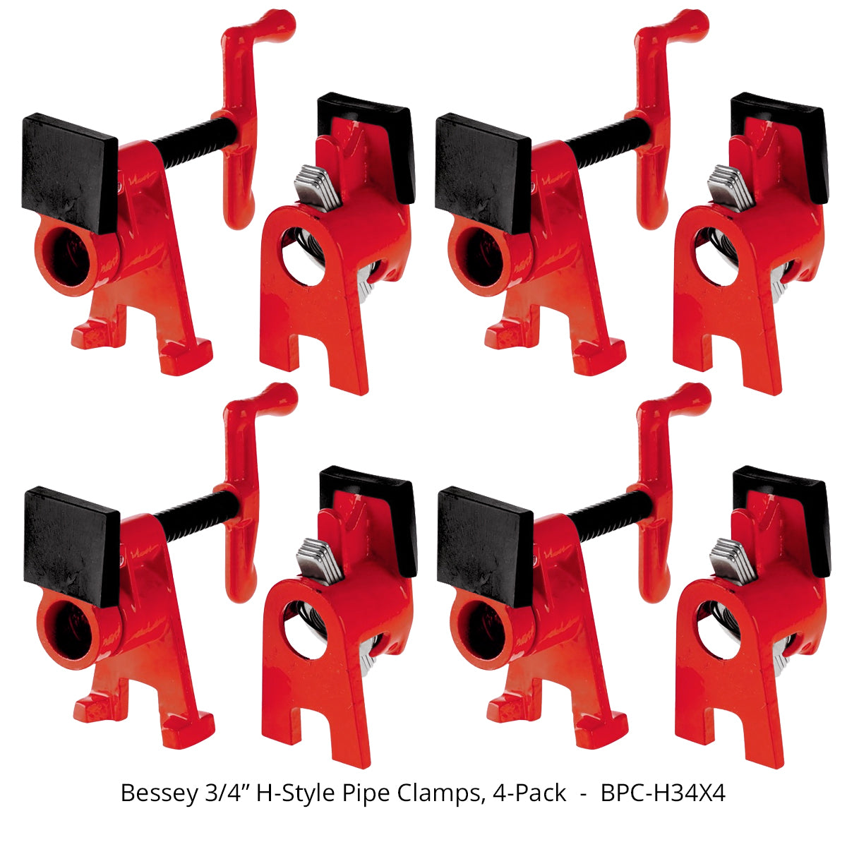 Bessey 3/4” H-Style Pipe Clamps - 4 Pack - CLOSEOUT