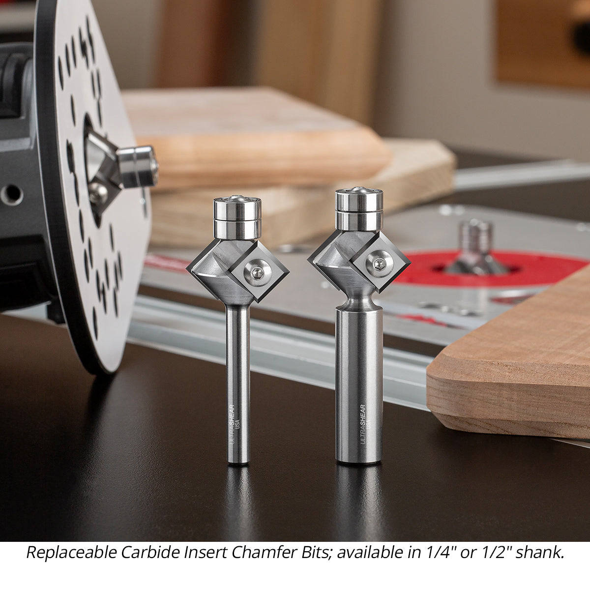 Chamfer Router Bits With Replaceable Carbide Inserts - Double Bearing