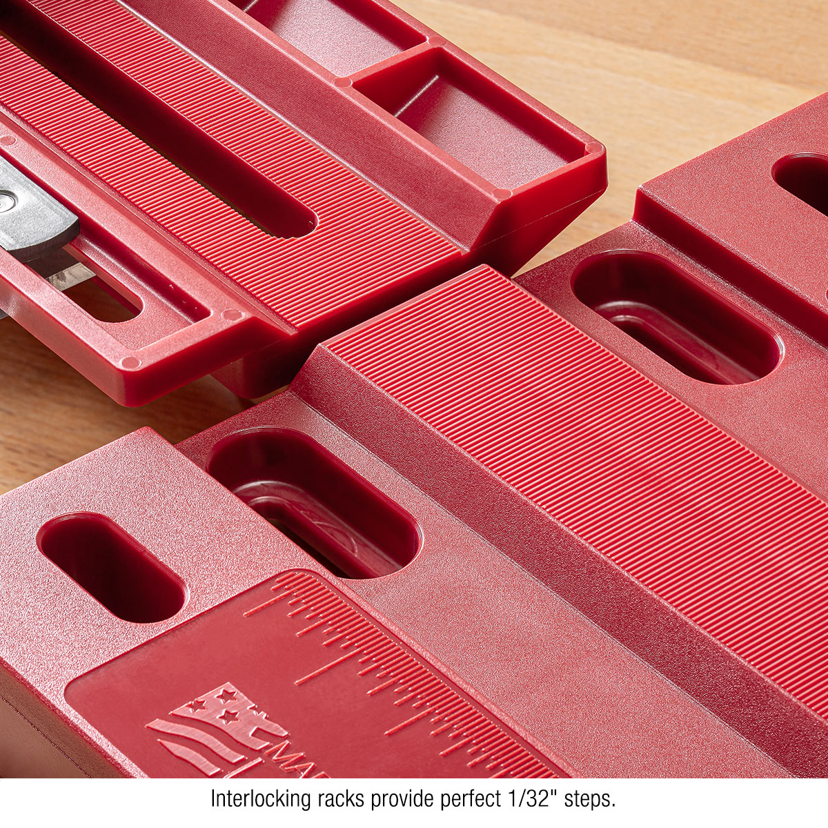 Close-up of mating incremental racks inside inDEXABLE ThinRip. 