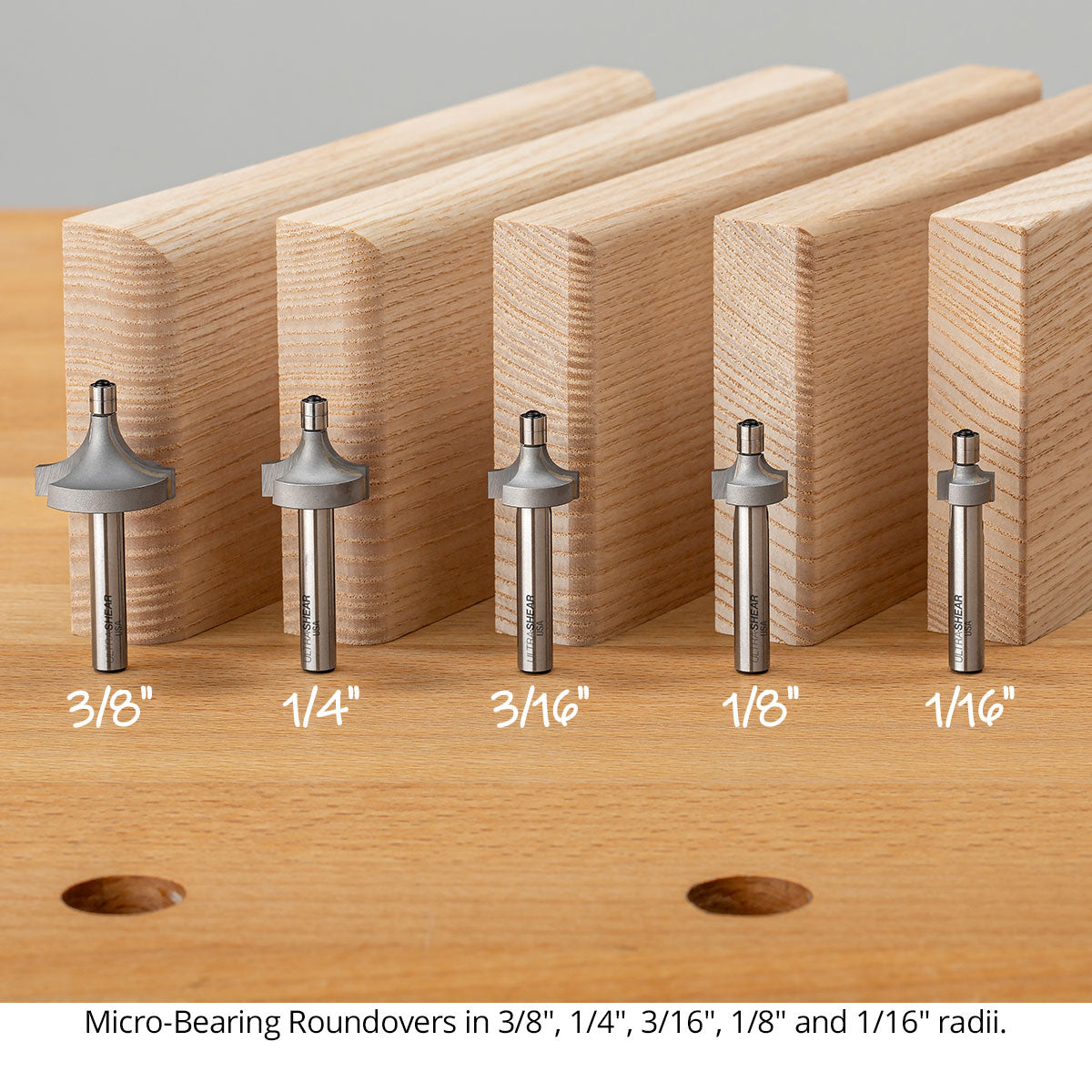 Micro Bearing Roundover Router Bits - 3/16 Bearing - 1/4 Shank - Carbide Tipped