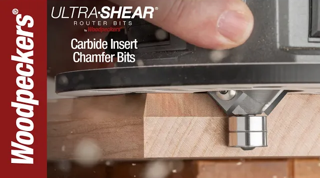 Load video: Ultra-Shear Chamfer Router Bits with Replaceable Carbide Inserts Video