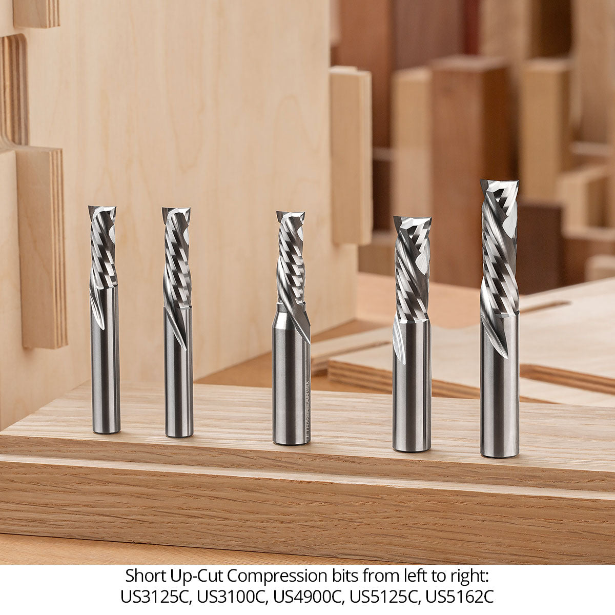 Mortising Compression CNC Router Bits - Short Up-Cut Design - Solid Carbide