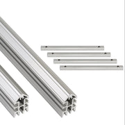Aluminum rail system with extension kit on a white background