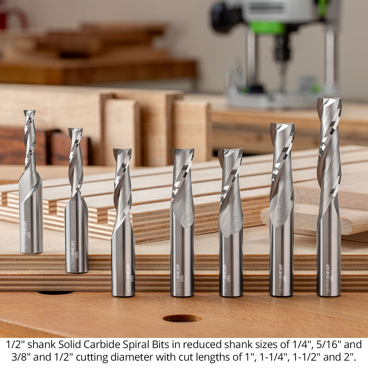 Spiral CNC Router Bits - Solid Carbide - 1/2 Shank - 2 Flute