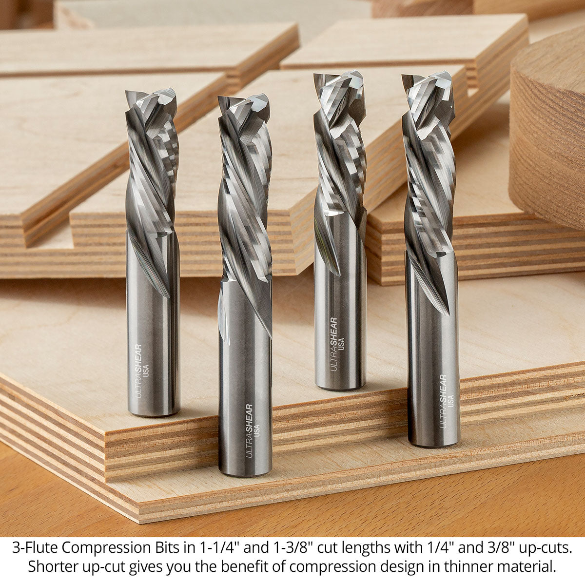 Compression CNC Router Bits - 1/2 Shank - Solid Carbide - 3 Flute