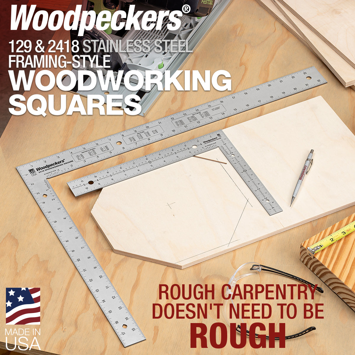 129 & 2418 Stainless Steel Framing Style Woodworking Squares Closeout
