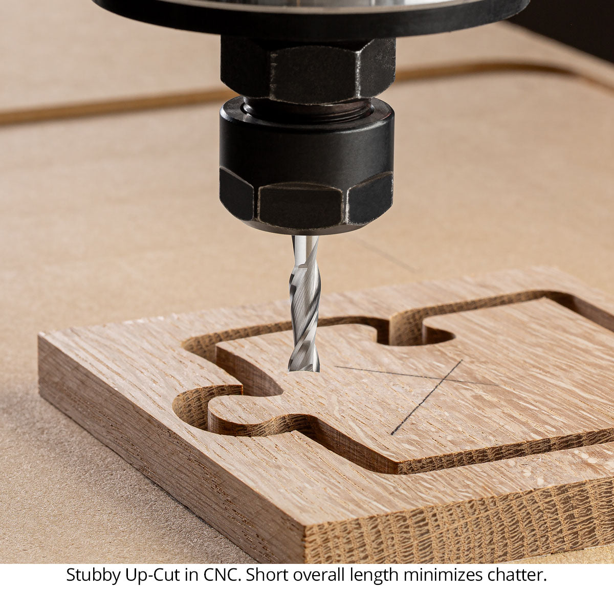 Spiral Stubby Square End CNC Router Bits - 1/4 Shank - Solid Carbide