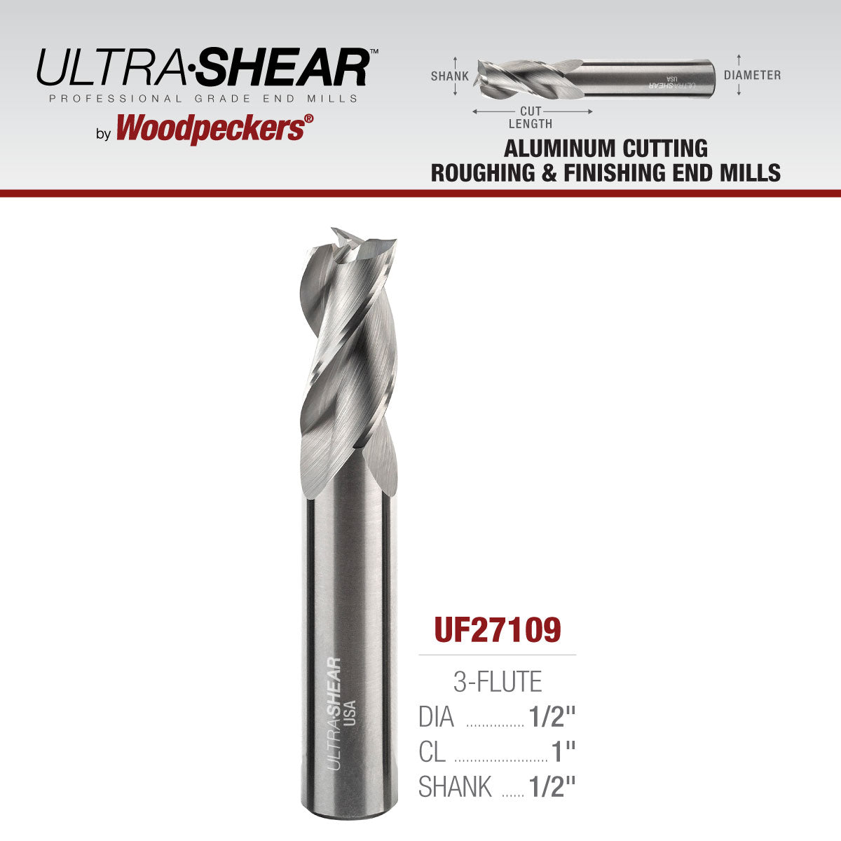 Aluminum Cutting Roughing and Finishing End Mills - Solid Carbide - 3 Flute