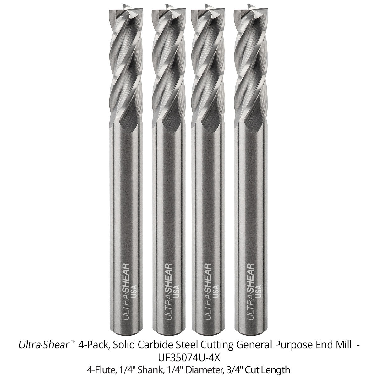Steel Cutting General Purpose End Mills - Solid Carbide - 4 Flute - Square End