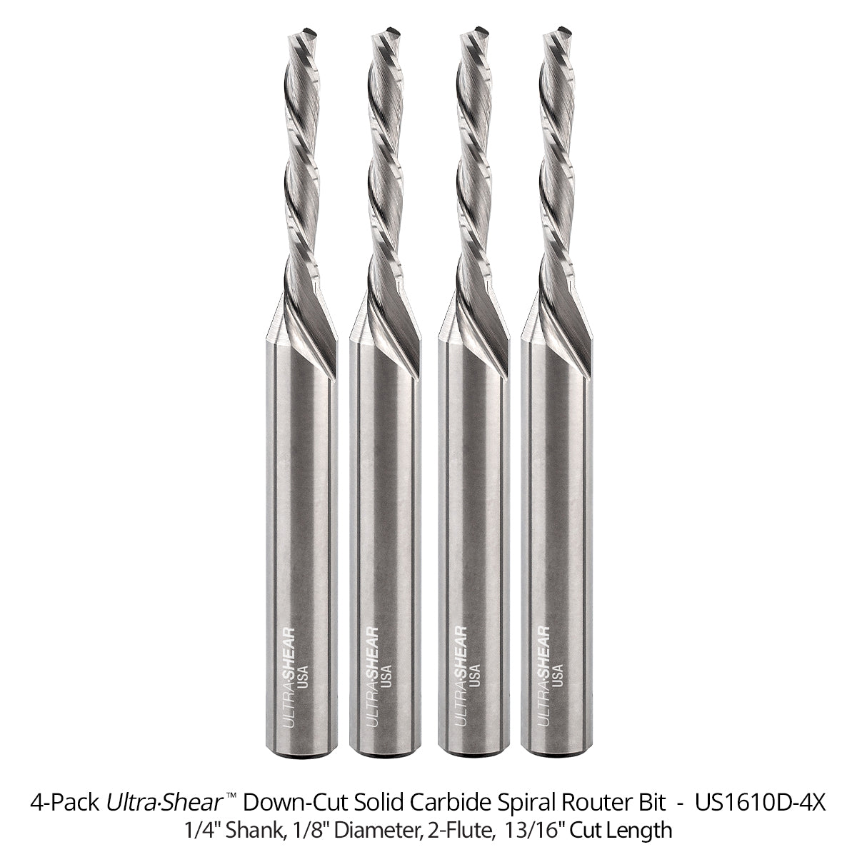 Reduced Diameter Spiral CNC Router Bits - Solid Carbide - 1/4 Shank - 2 Flute