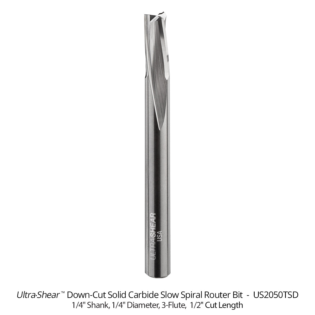 Slow Spiral CNC Router Bits - Solid Carbide - 1/4 Shank - 3 Flute