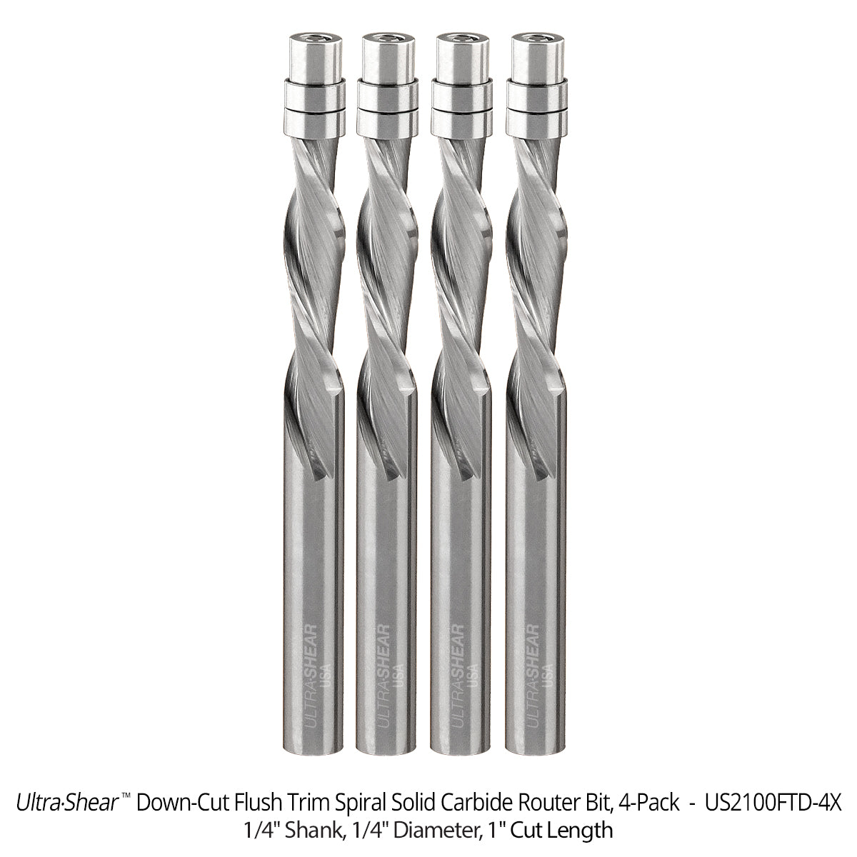Flush Trim Router Bits - Solid Carbide - 1/4 Diameter - 2 Flute