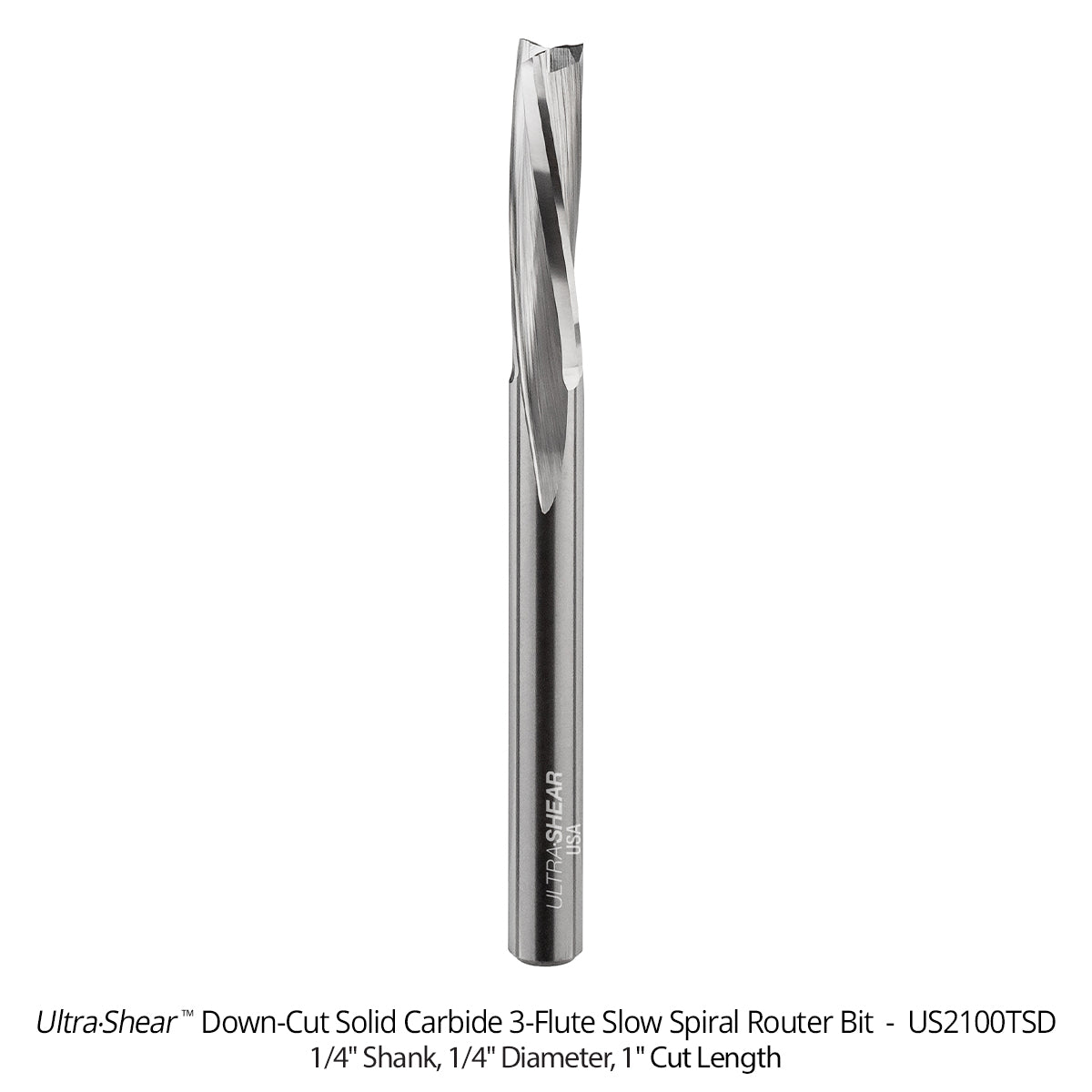 Slow Spiral CNC Router Bits - Solid Carbide - 1/4 Shank - 3 Flute