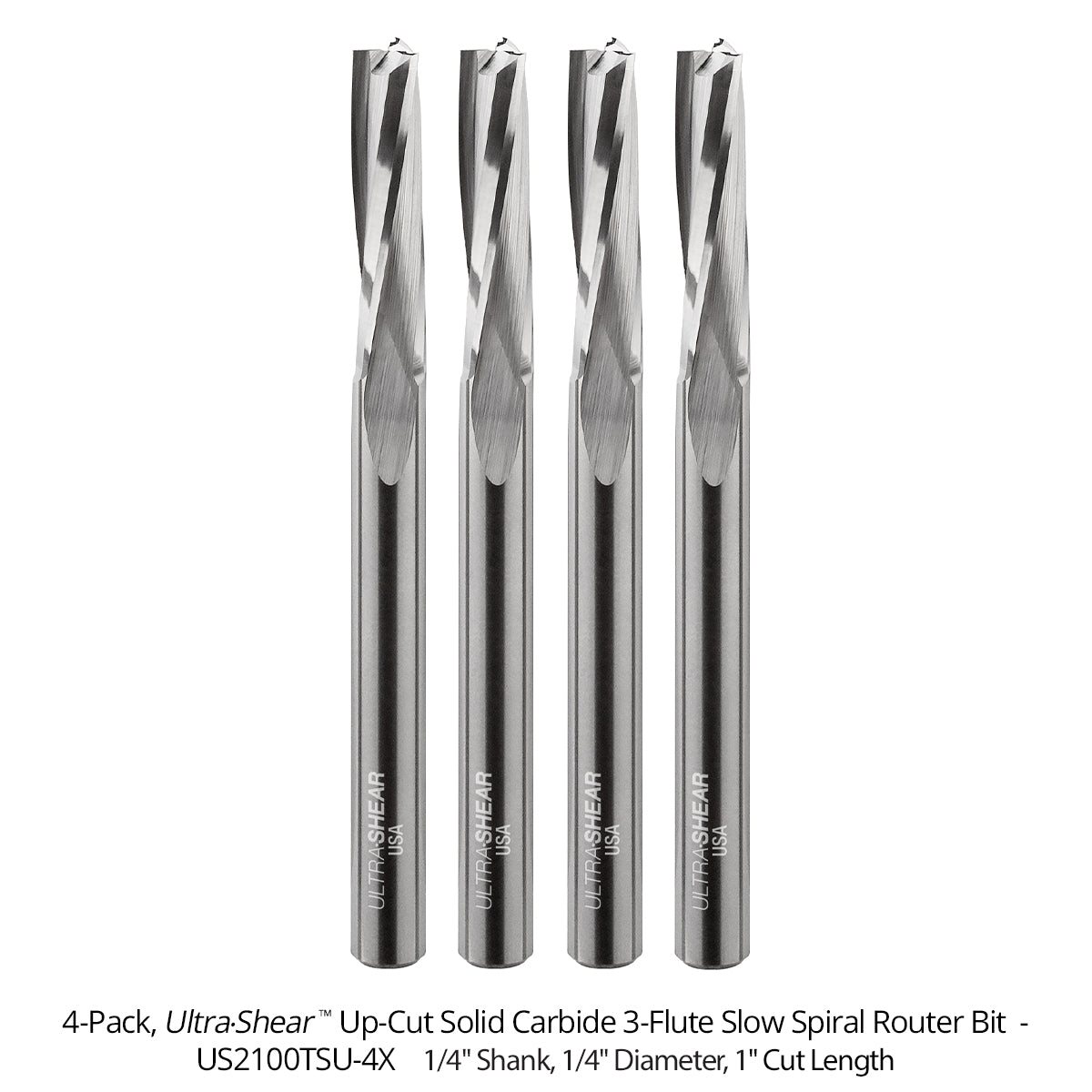 Slow Spiral CNC Router Bits - Solid Carbide - 1/4 Shank - 3 Flute
