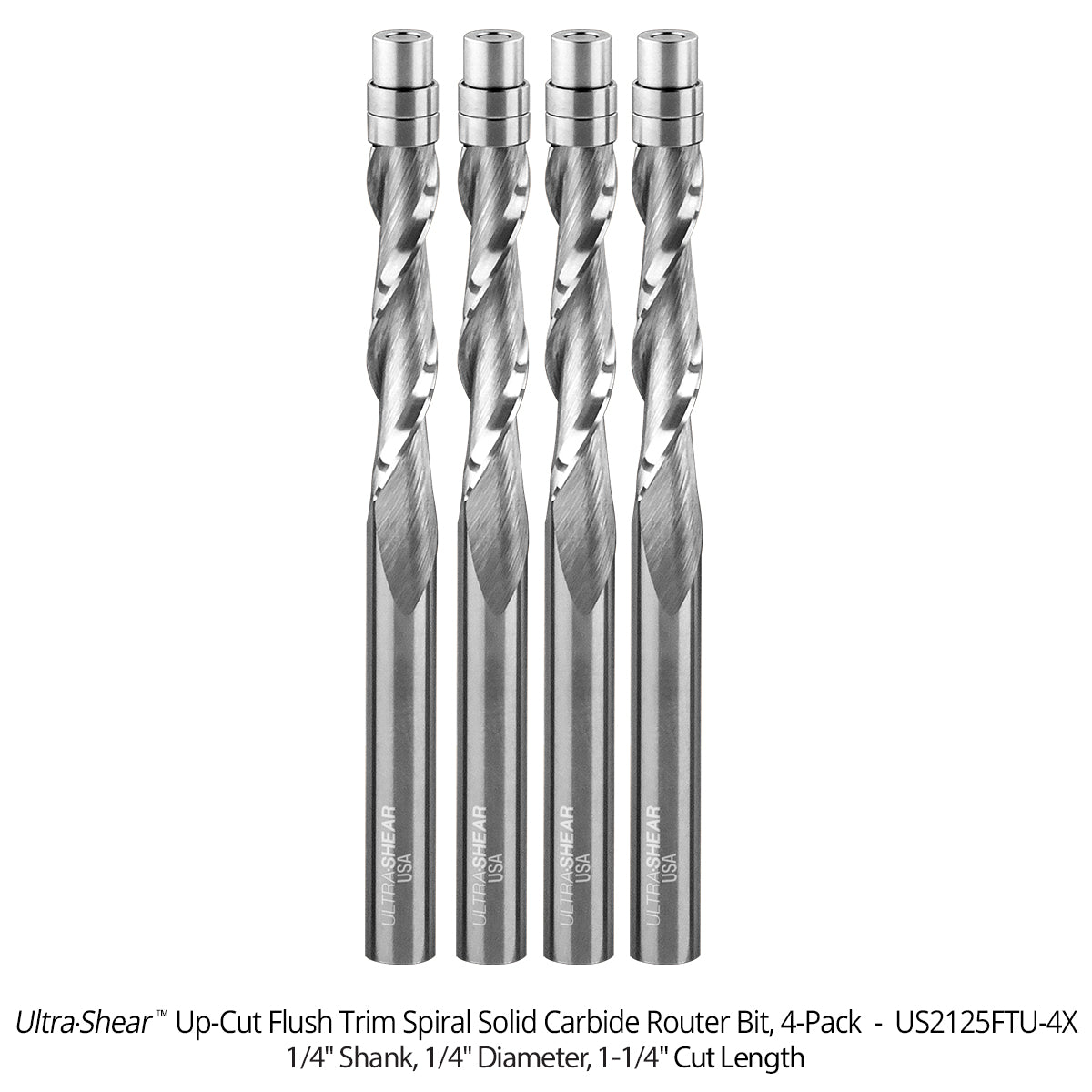 Flush Trim Router Bits - Solid Carbide - 1/4 Diameter - 2 Flute