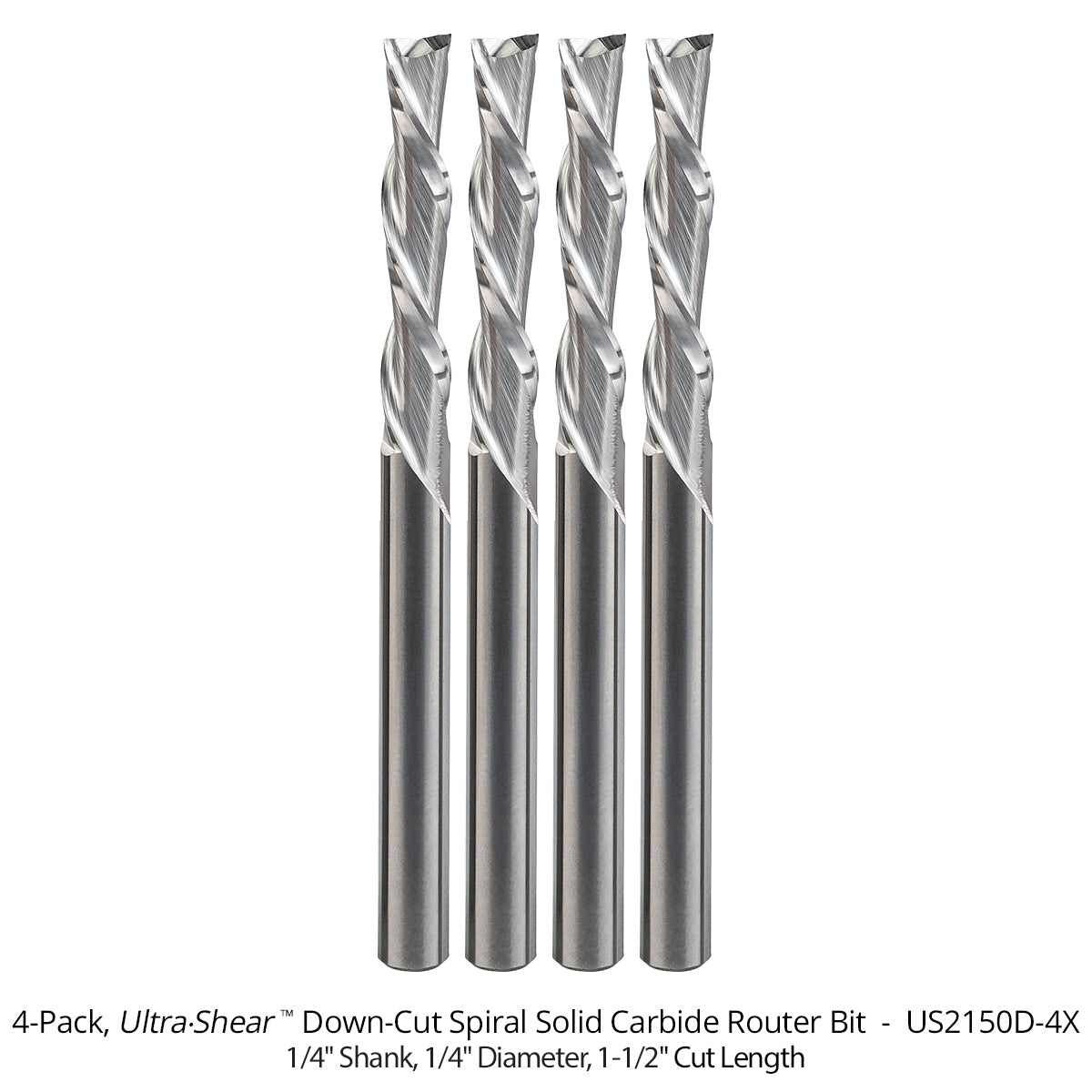 Spiral CNC Router Bits - Solid Carbide - 1/4 Shank - 2 Flute