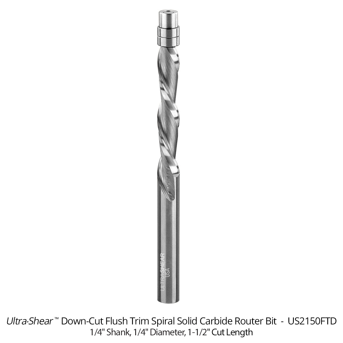 Flush Trim Router Bits - Solid Carbide - 1/4 Diameter - 2 Flute