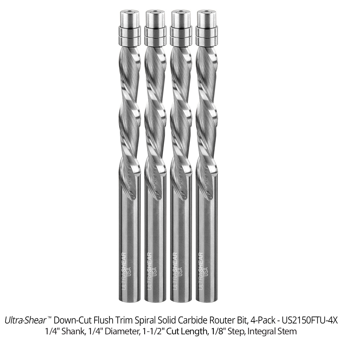 Flush Trim Router Bits - Solid Carbide - 1/4 Diameter - 2 Flute