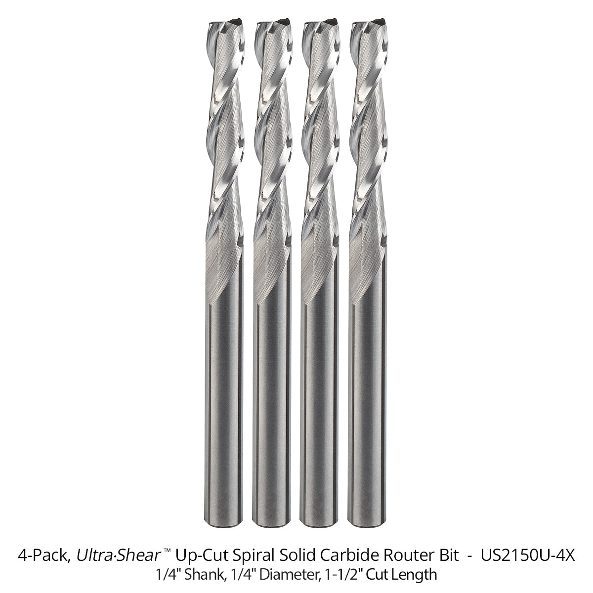 Spiral CNC Router Bits - Solid Carbide - 1/4 Shank - 2 Flute