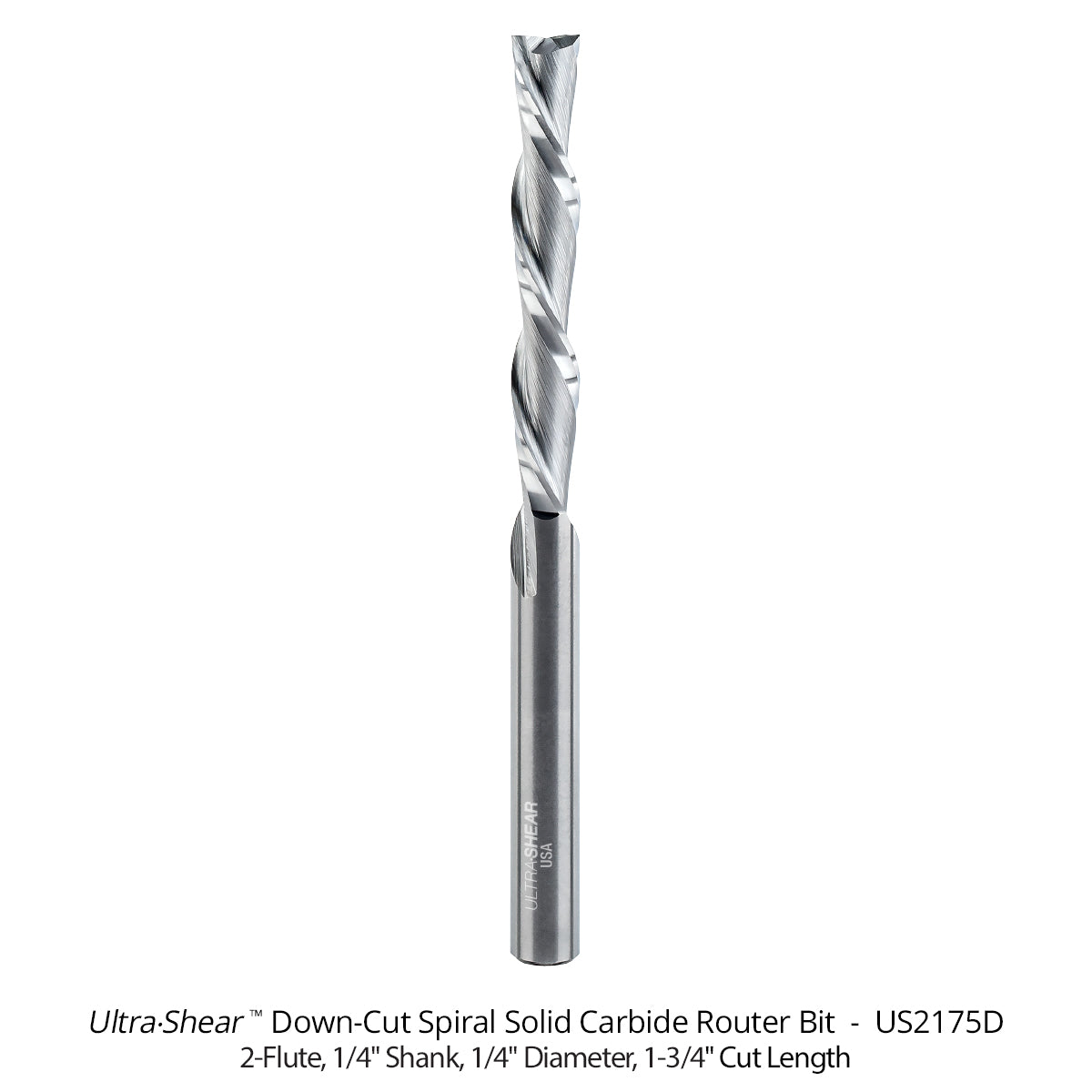 Spiral CNC Router Bits - Solid Carbide - 1/4 Shank - 2 Flute