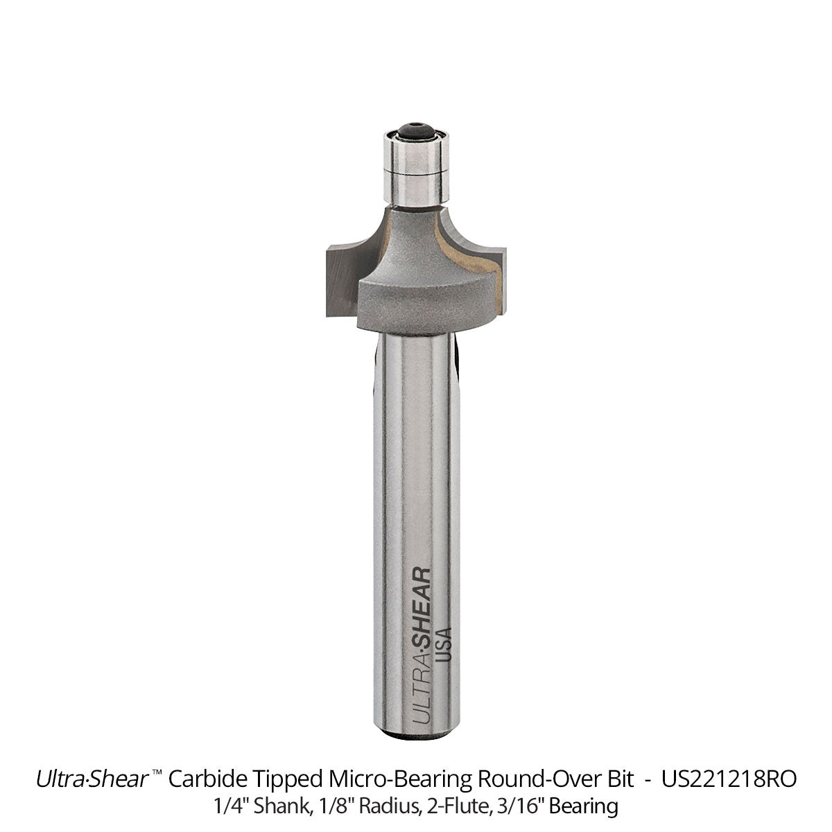 Micro Bearing Roundover Router Bits - 3/16 Bearing - 1/4 Shank - Carbide Tipped