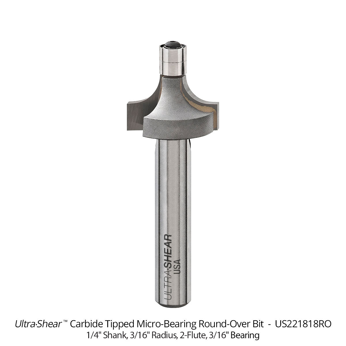 Micro Bearing Roundover Router Bits - 3/16 Bearing - 1/4 Shank - Carbide Tipped