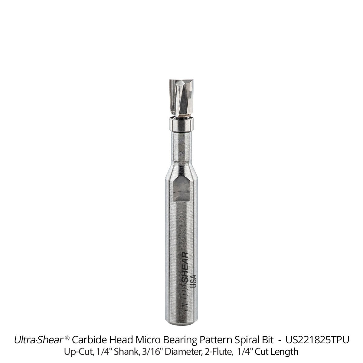Micro Bearing Pattern Router Bits - Straight or Spiral - 1/4 Shank - Carbide Head