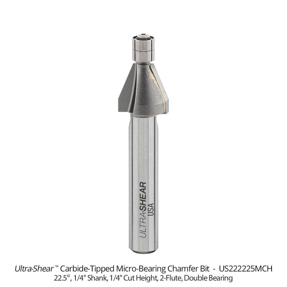 Micro Bearing Chamfer Router Bits - 3/16 Diameter - 1/4 Shank - Carbide Tipped